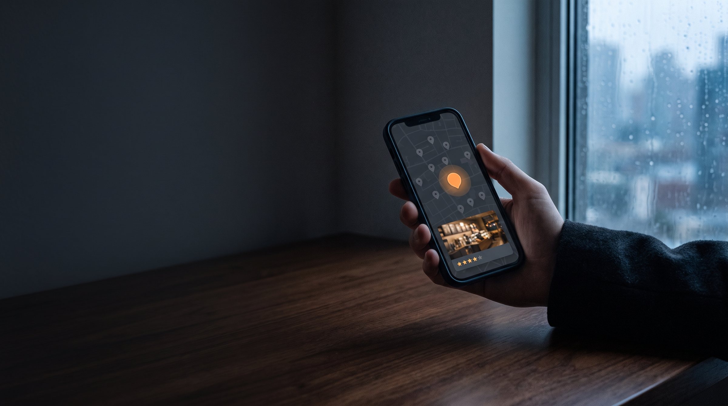Выделенная рекламная метка среди организаций на карте в смартфоне